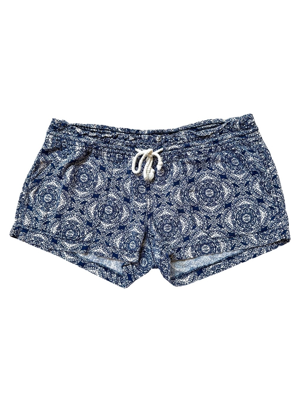 Kiss & Cry Women’s Blue White Linen Blend Shorts Size M Drawstring